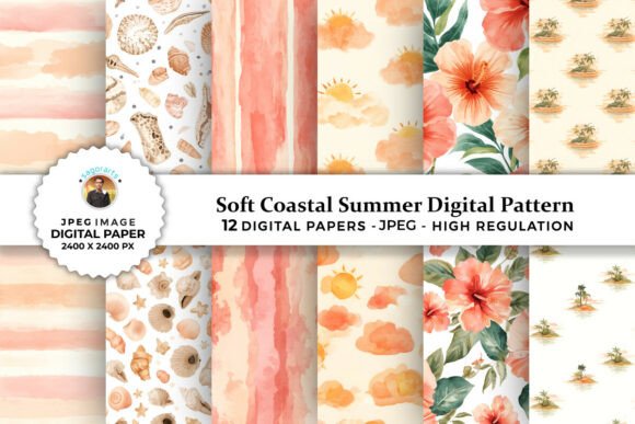 Download Soft Coastal Summer Digital Patterns - Pattern Collection
