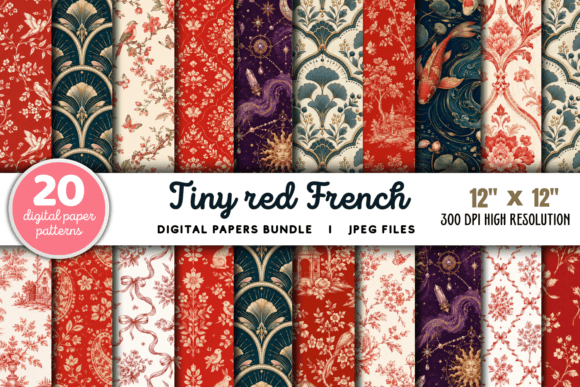 Download Tiny Red French Toile Floral Patterns - Pattern Collection