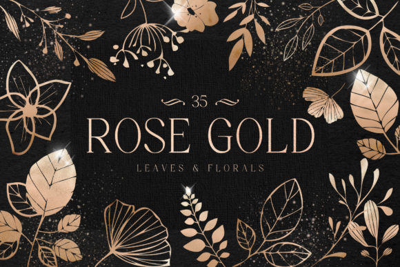 Download Rose Gold Leaves Florals Foil Elements - Leaves Collection