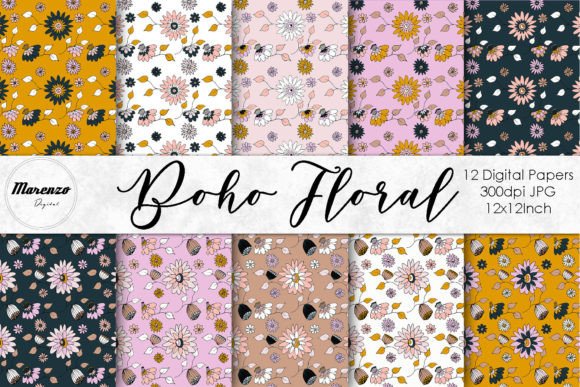 Download Boho Floral Patterns - Digital Papers - Pattern Collection