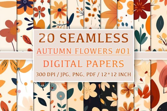 Download 20 Seamless Autumn Flower Patterns #1 - Pattern Collection