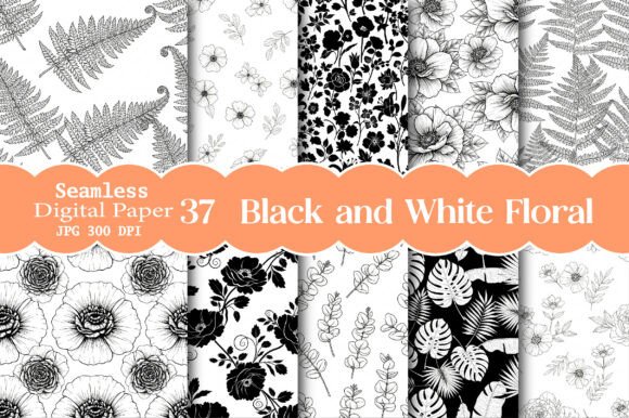 Download Black and White Seamless Floral Patterns - Pattern Collection