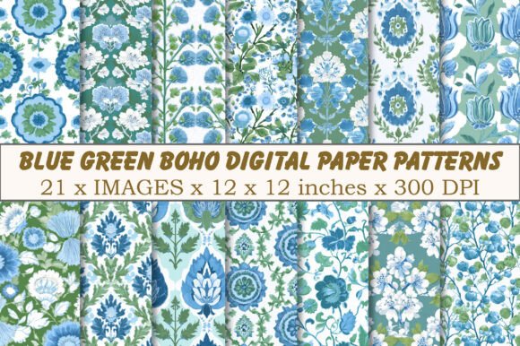 Download Boho Digital Paper Patterns Blue Green - Pattern Collection