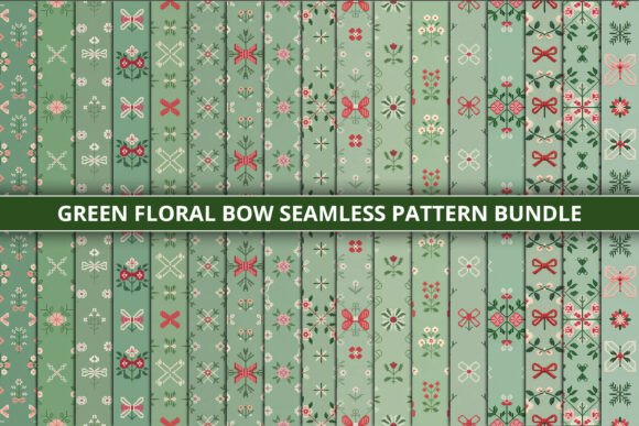 Download Green Floral Bow Seamless Pattern Bundle - Pattern Collection