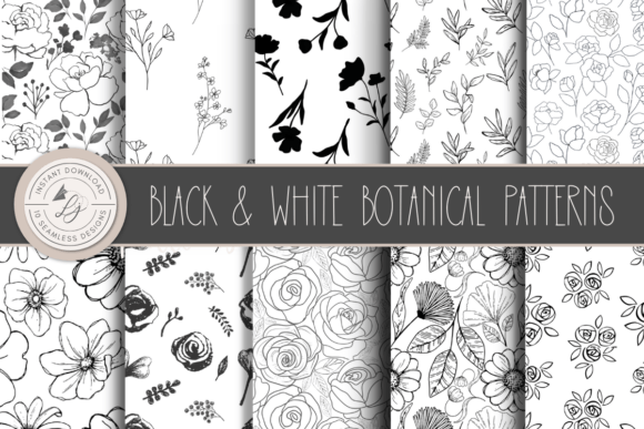 Download Black and White Seamless Floral Patterns - Pattern Collection