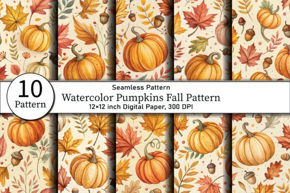Download Watercolor Pumpkins Fall Pattern - Pattern Collection