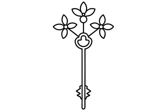 Download Line Art Key with Floral Decorations - Floral decorations Collection
