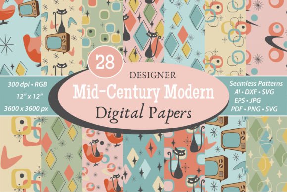 Download Mid Century Modern Seamless Patterns SVG - Pattern Collection