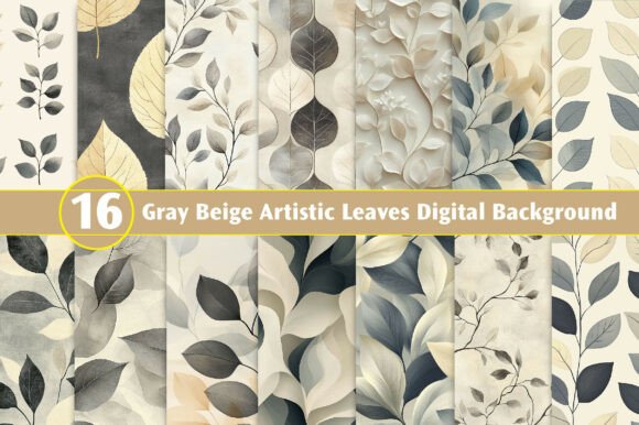 Download Gray Beige Artistic Leaves Digital Backg - Leaves Collection