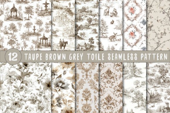 Download Taupe Brown Grey Toile Seamless Pattern - Pattern Collection
