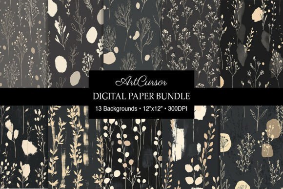 Download Charcoal Beige Botanical Digital Papers - Botanical Collection