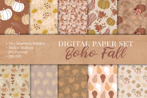 Download Boho Fall Digital Papers Pattern Set - Pattern Collection