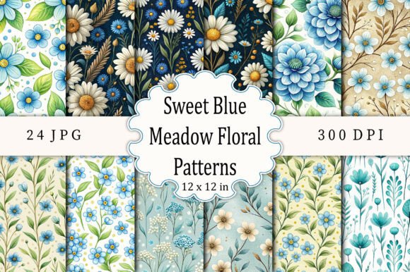 Download Sweet Blue Meadow Floral Patterns - Pattern Collection