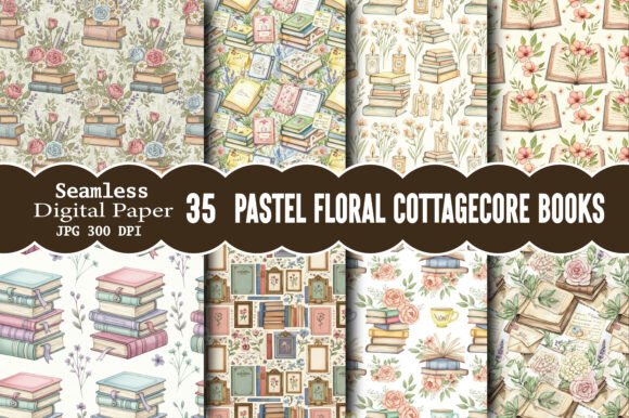 Download Pastel Floral Cottagecore Books Pattern - Pattern Collection