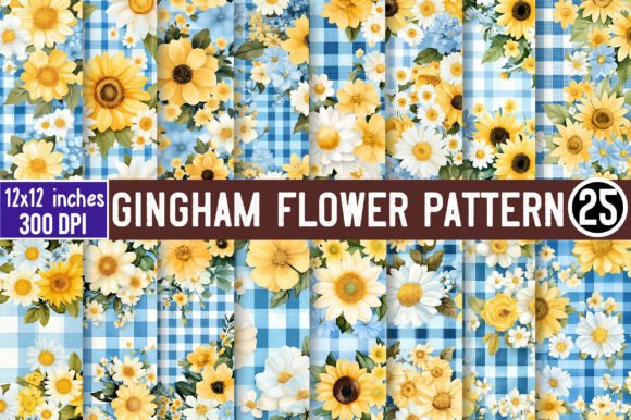 Download Gingham Flower Pattern Digital Paper - Pattern Collection