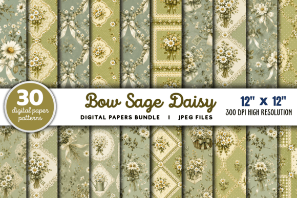 Download Bow Sage Daisy Floral Patterns Bundle - Pattern Collection