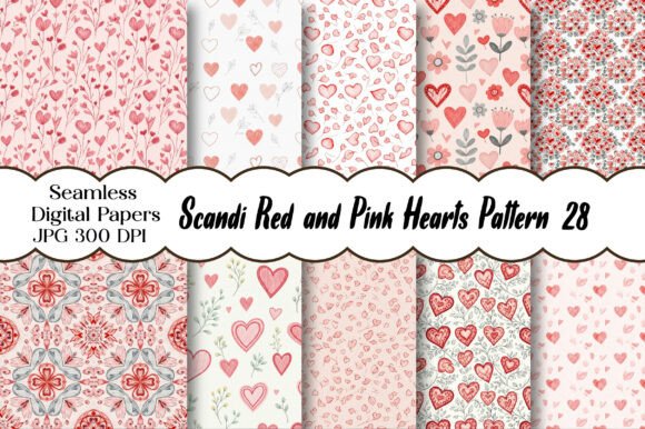 Download Scandi Red and Pink Hearts Pattern - Pattern Collection