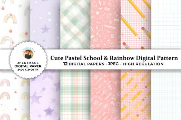 Download Cute School &amp; Rainbow Digital Patterns - Pattern Collection